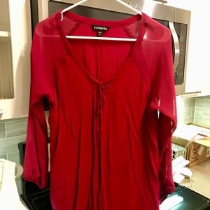 Crimson red flirty lace-up v-neck